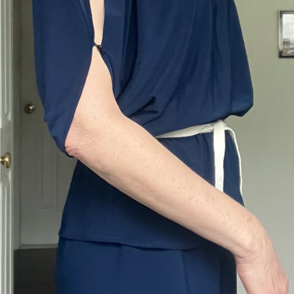 Elegant Navy Blue Dress with White Belt